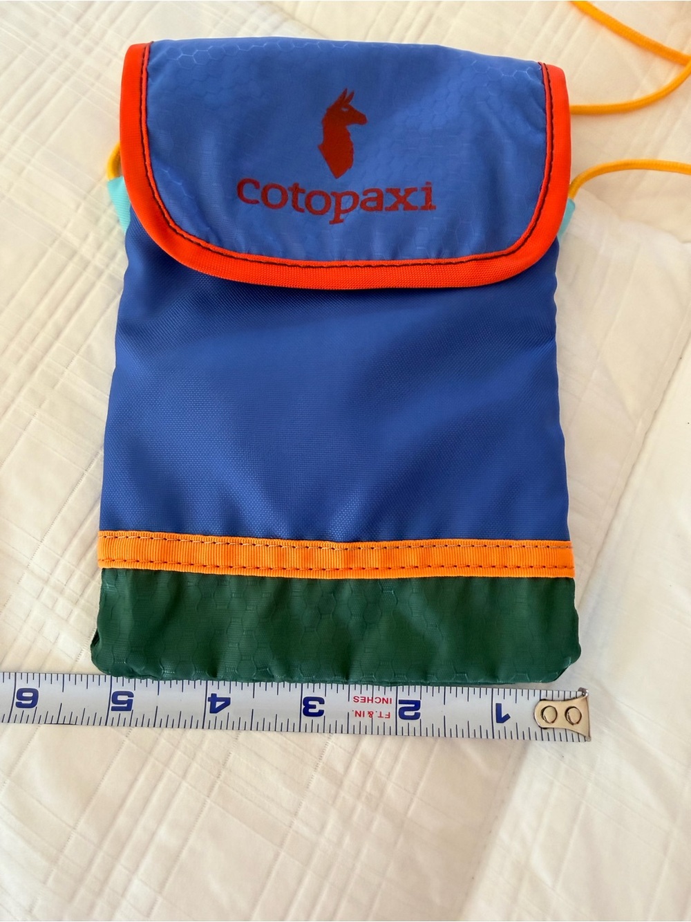 cotopaxi Royal Blue Crossbody Pouch with Orange Trim and Yellow Cord - Picture 5 of 5